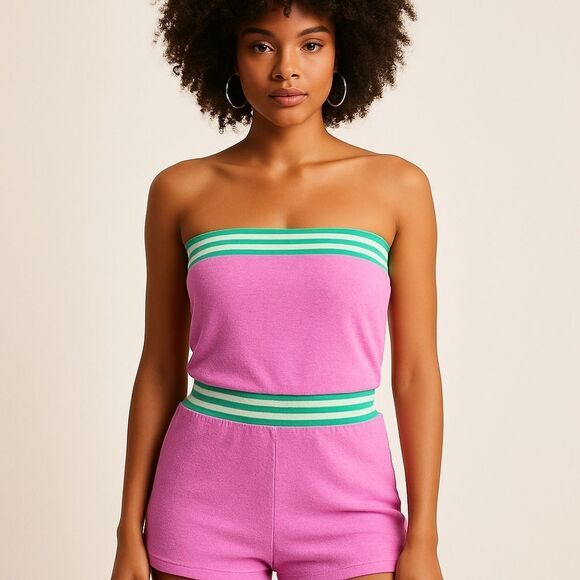MacBeth Collection Vintage Terrycloth Tube Strapless Y2K Millennium Romper - Picture 1 of 6